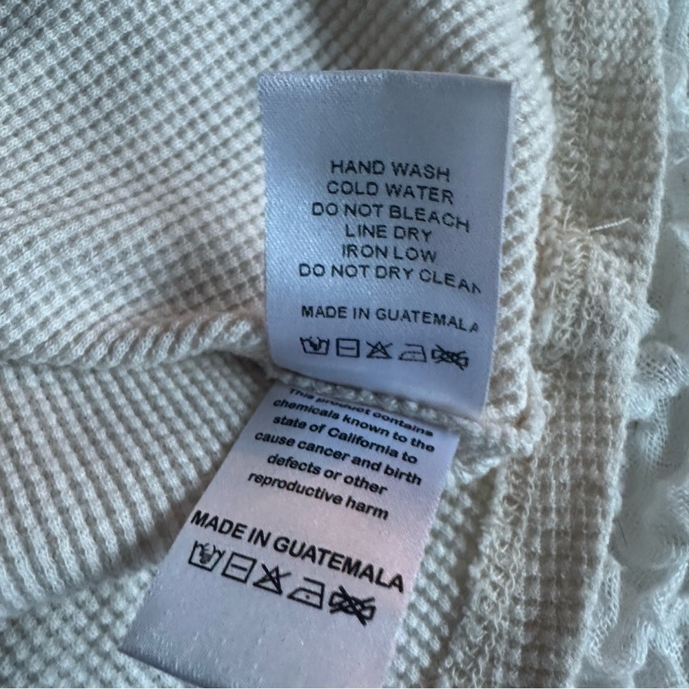 Waffle Knit Oversized Tee Cream Small Slouchy Thermal Top Casual - Picture 6 of 7